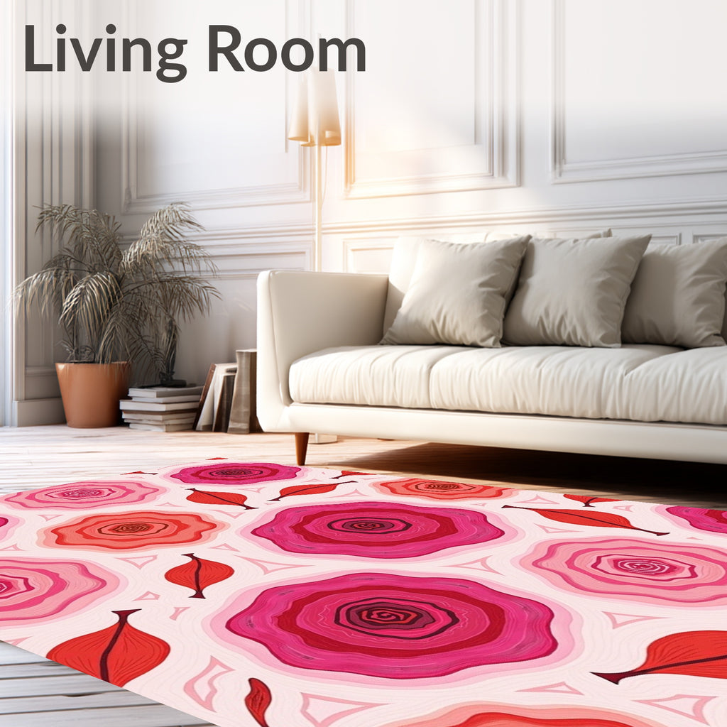 Crimson Pink Rose Floral Composition Rug
