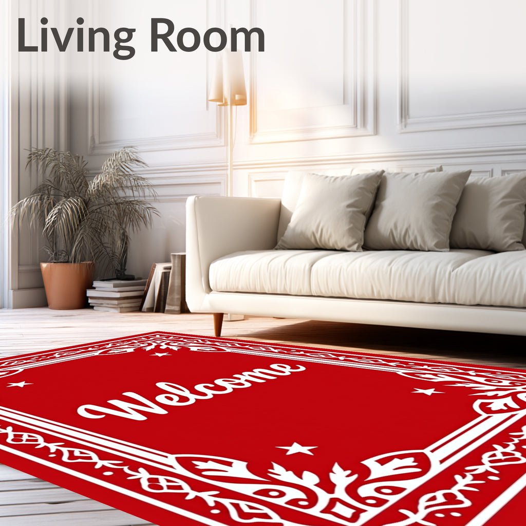 Red White Floral Medallion Welcome Rug