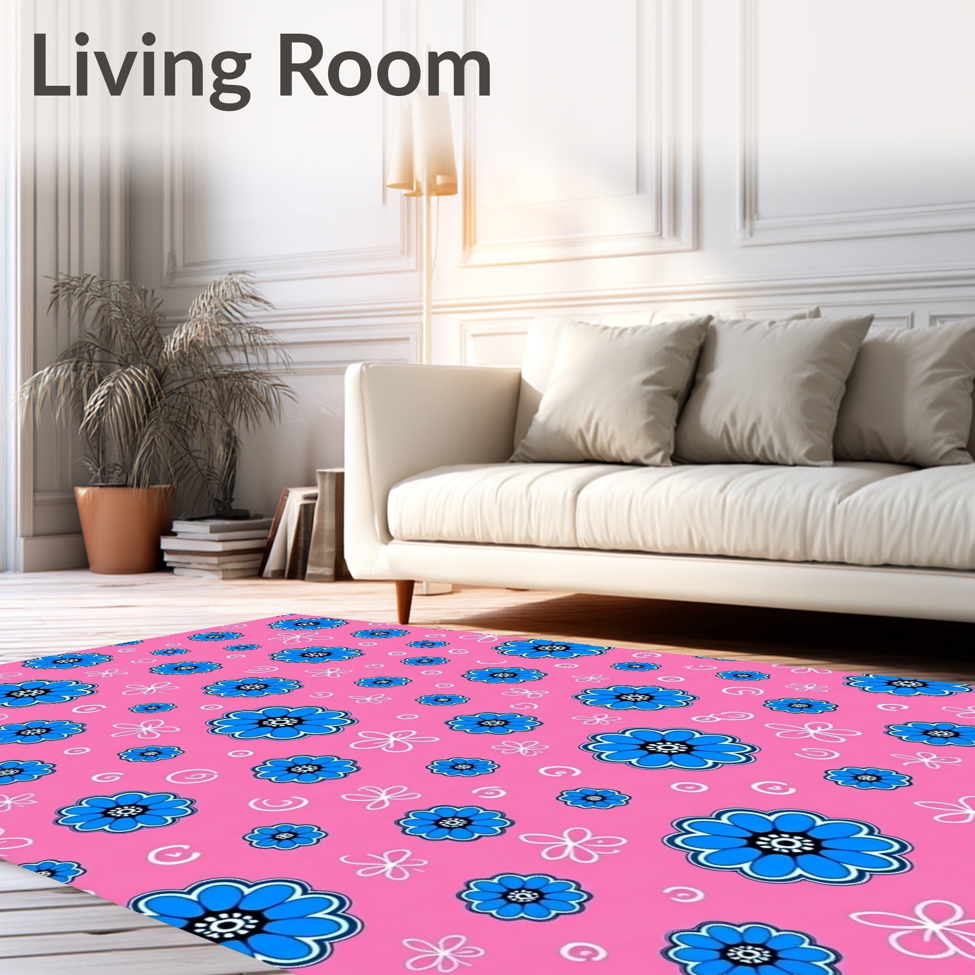 Vibrant Blue Flower Carousel Rug
