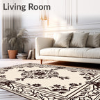 Ornate Black Floral Palmette Scroll Rug