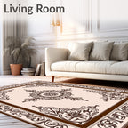 Cream and Brown Baroque Floral Medallion Rug
