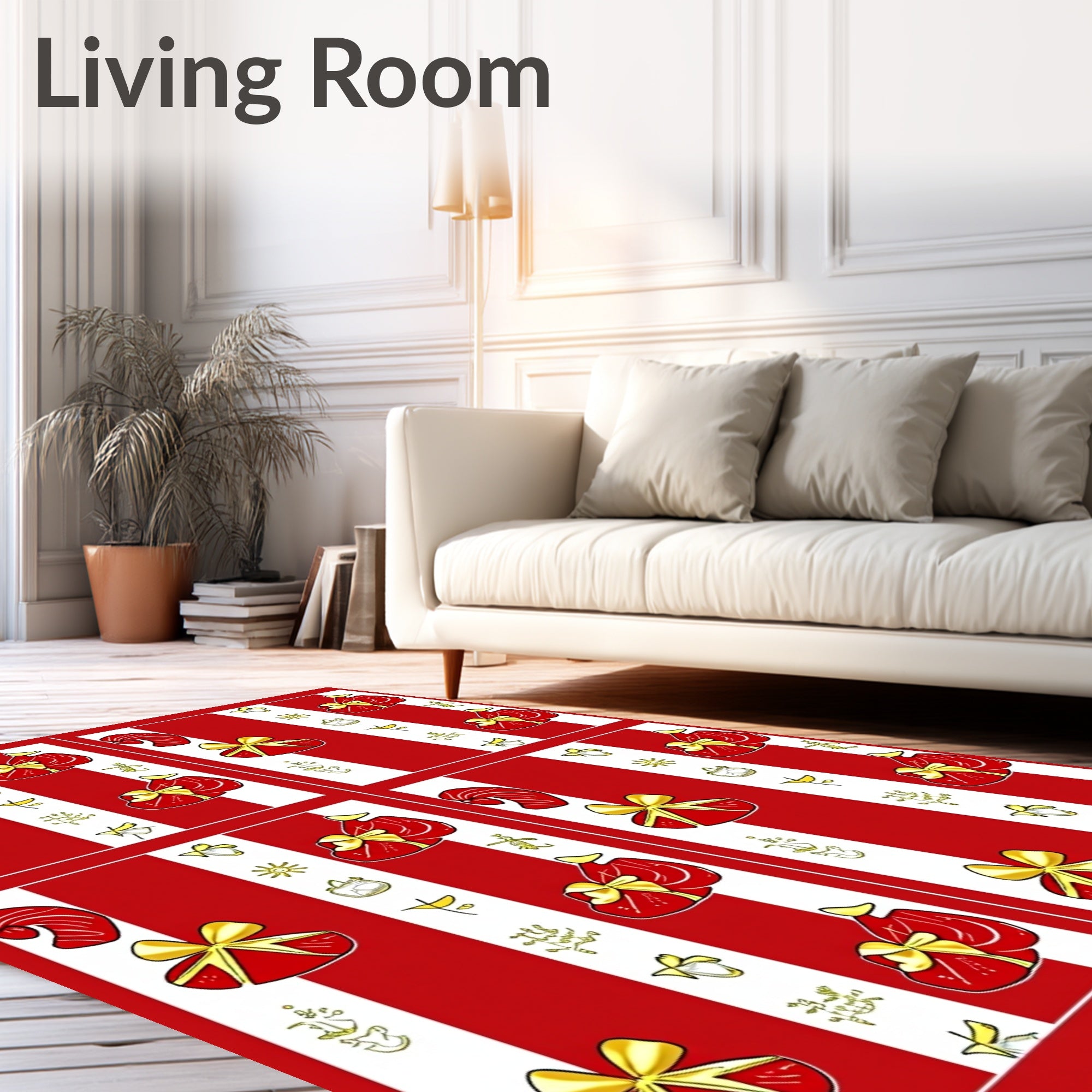 Red White Gold Gift Stripe Rug