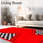 Bold Red Black White Checkered Slices Rug