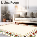 Ornate Red Green Floral Border Rug