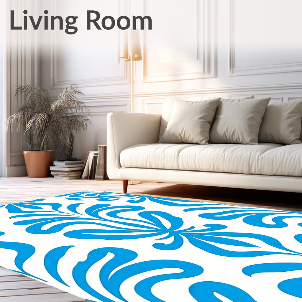 Bright Blue Floral Swirls Rug