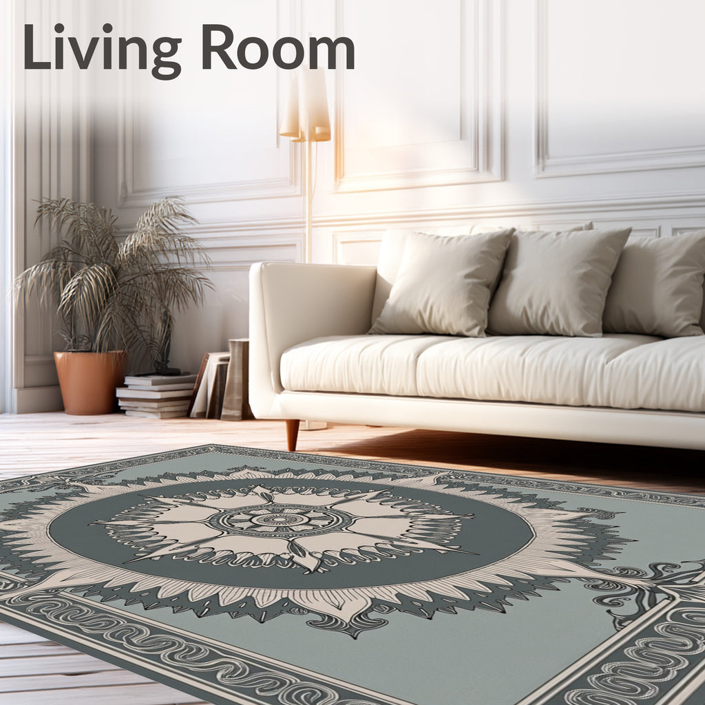 Sage Green Intricate Floral Medallion Rug