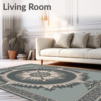 Sage Green Intricate Floral Medallion Rug