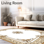 Elegant Cream Gold Art Nouveau Border Rug