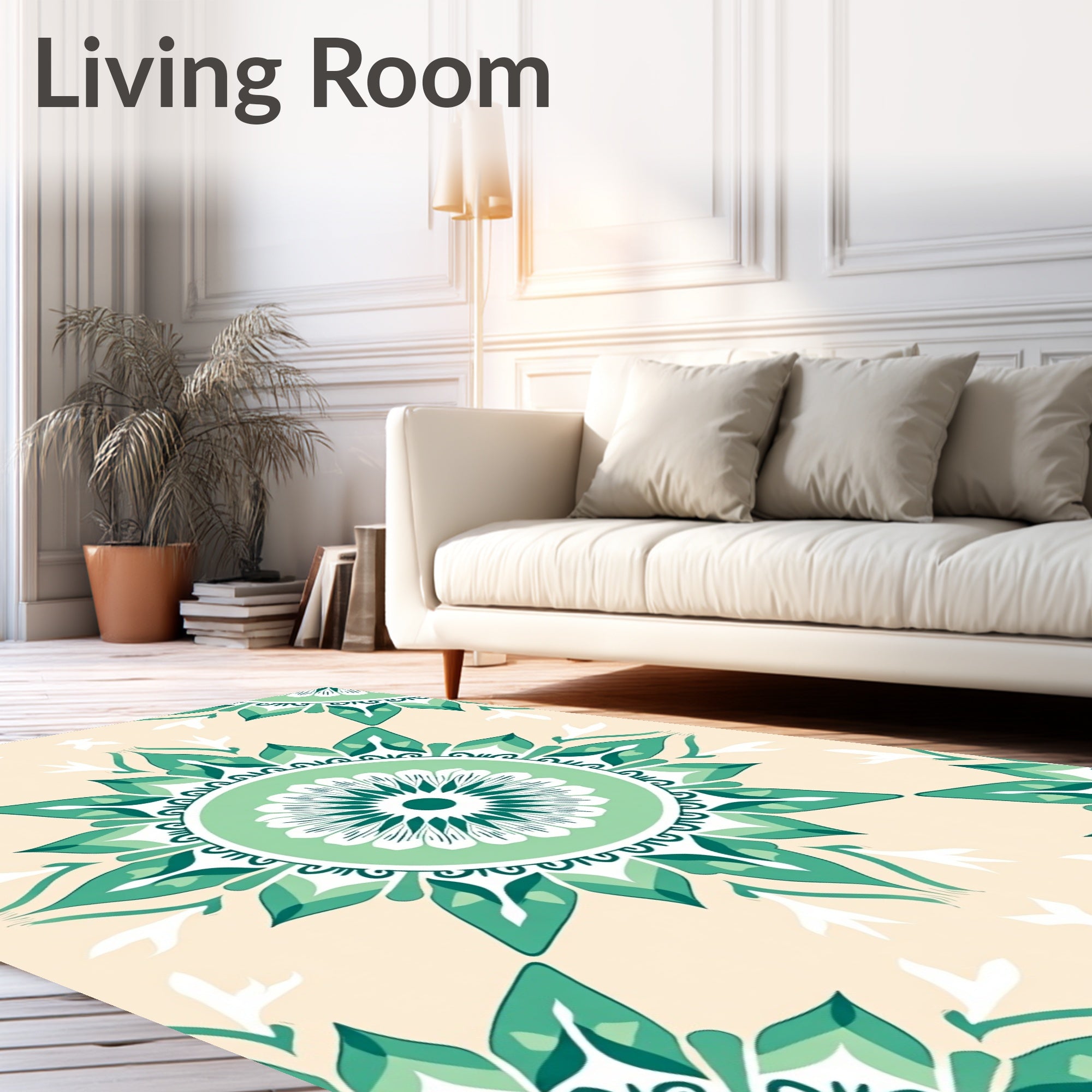 Serene Green Floral Medallion Rug