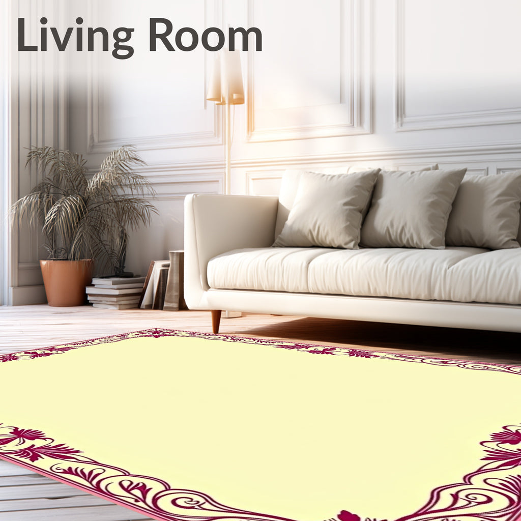 Regal Crimson Floral Scrollwork Border Rug