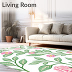 Pink Blossom Green Leaf Arrangement Rug