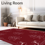 Maroon Cream Floral Crest Ornament Rug