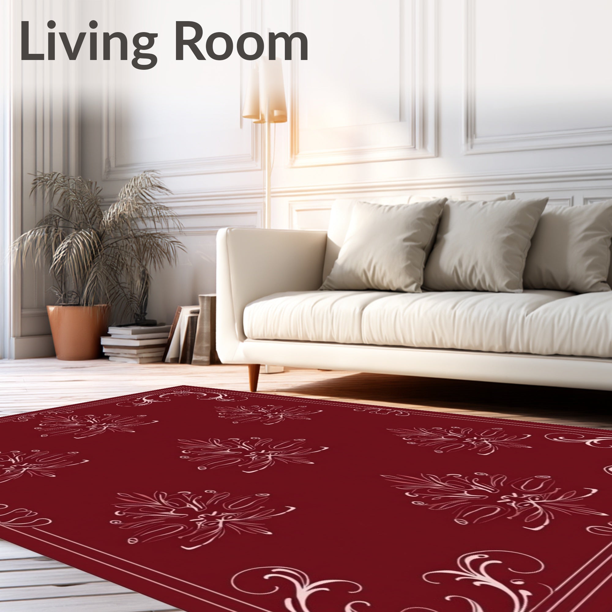 Maroon Cream Floral Crest Ornament Rug