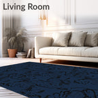 Dark Blue Abstract Ink Swirl Rug