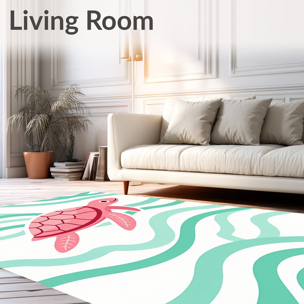 Pink Turtle Aqua Wave Fun Rug