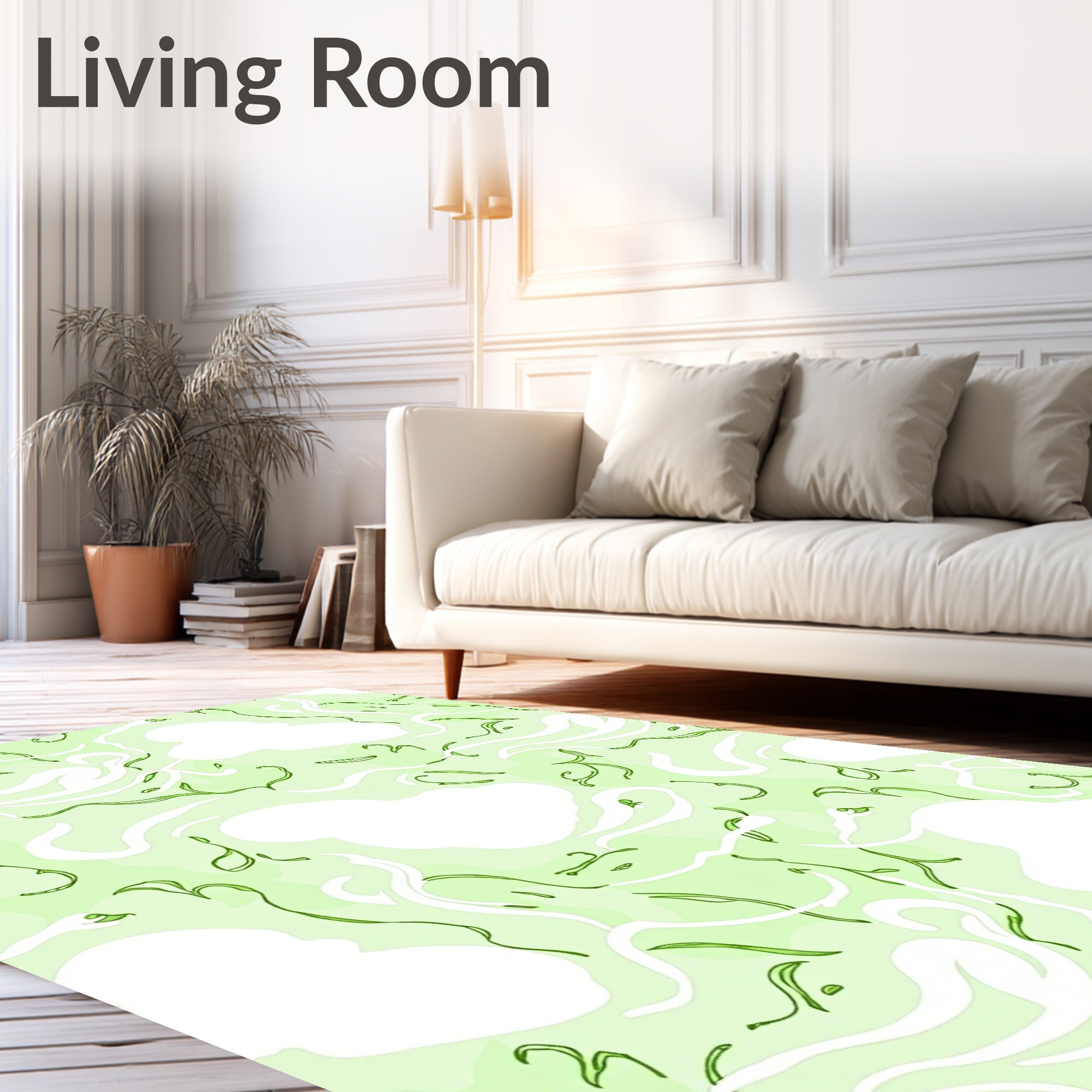 Abstract Green Fern Swirl Composition Rug