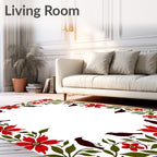 Crimson Floral Birds Border Rug