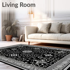Black White Ornamental Diamond Medallion Rug