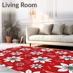 Vibrant Red White Floral Ornaments Christmas Rug