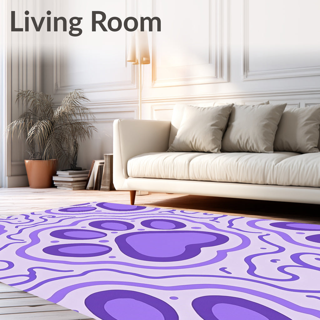 Purple Paw Print Swirls Rug