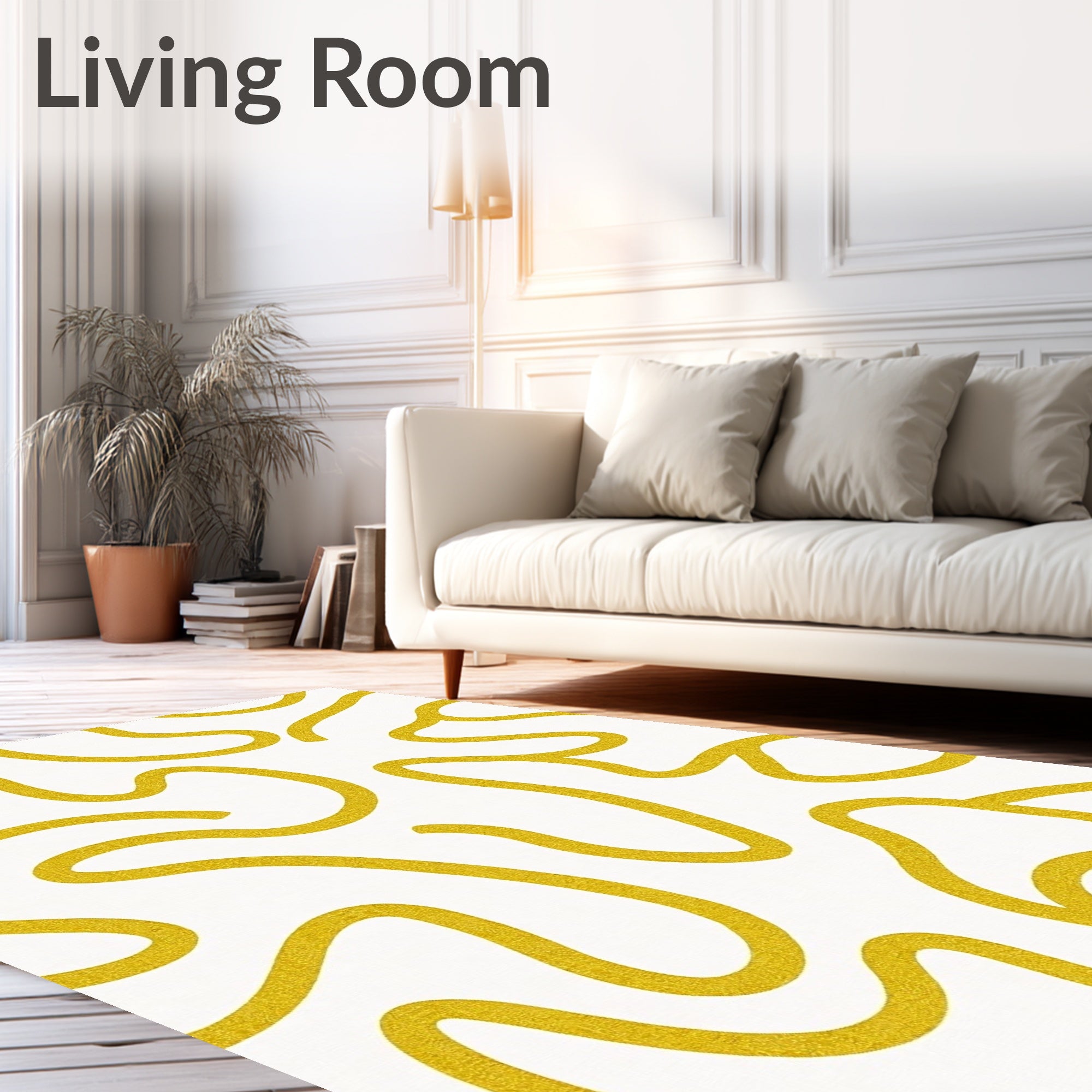 Golden White Organic Swirl Rug