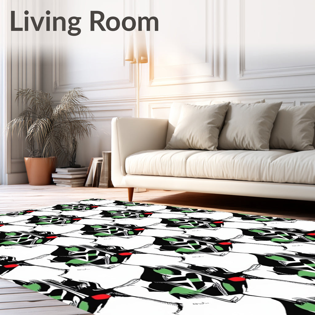 Abstract Black White Green Red Irregular Shapes Rug