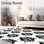 Abstract Black White Green Red Irregular Shapes Rug