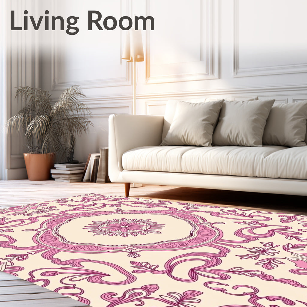 Vintage Pink Floral Damask Rug