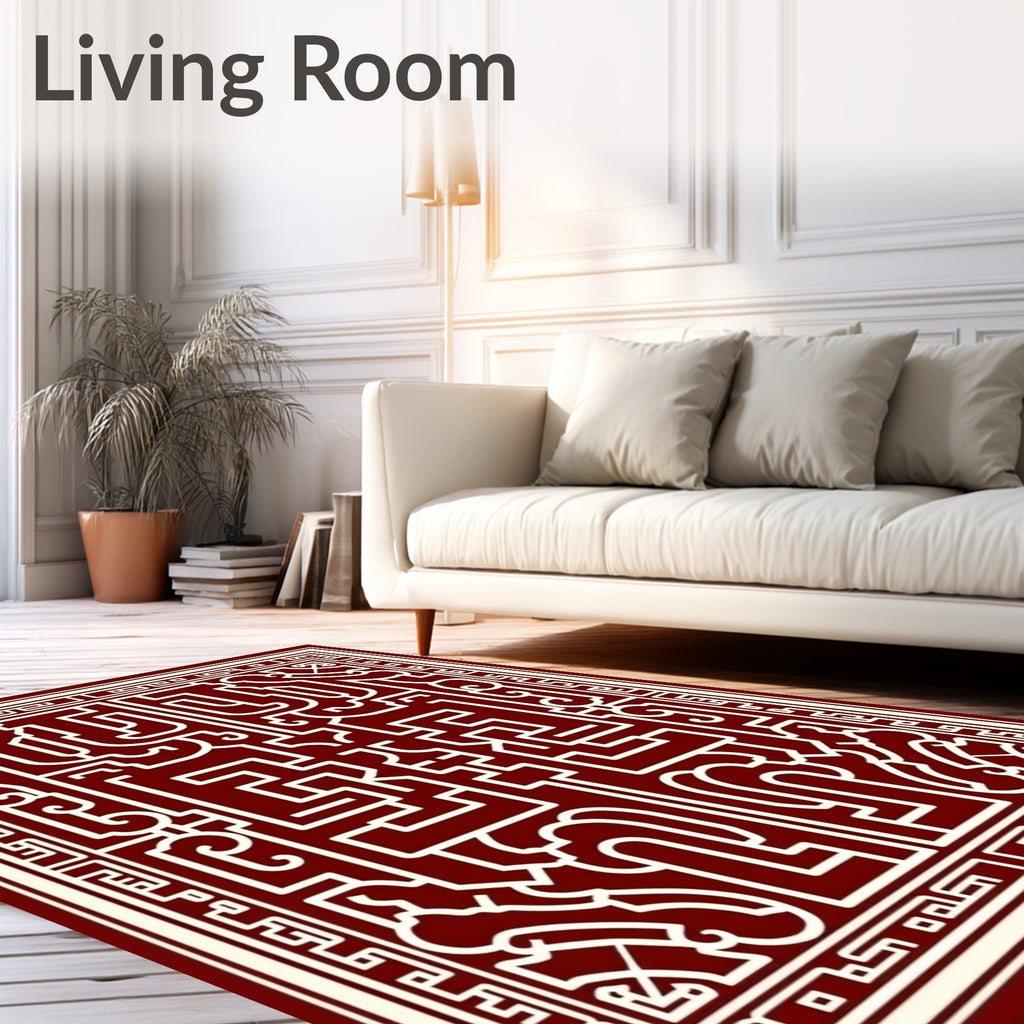 Crimson Cream Labyrinth Art Rug