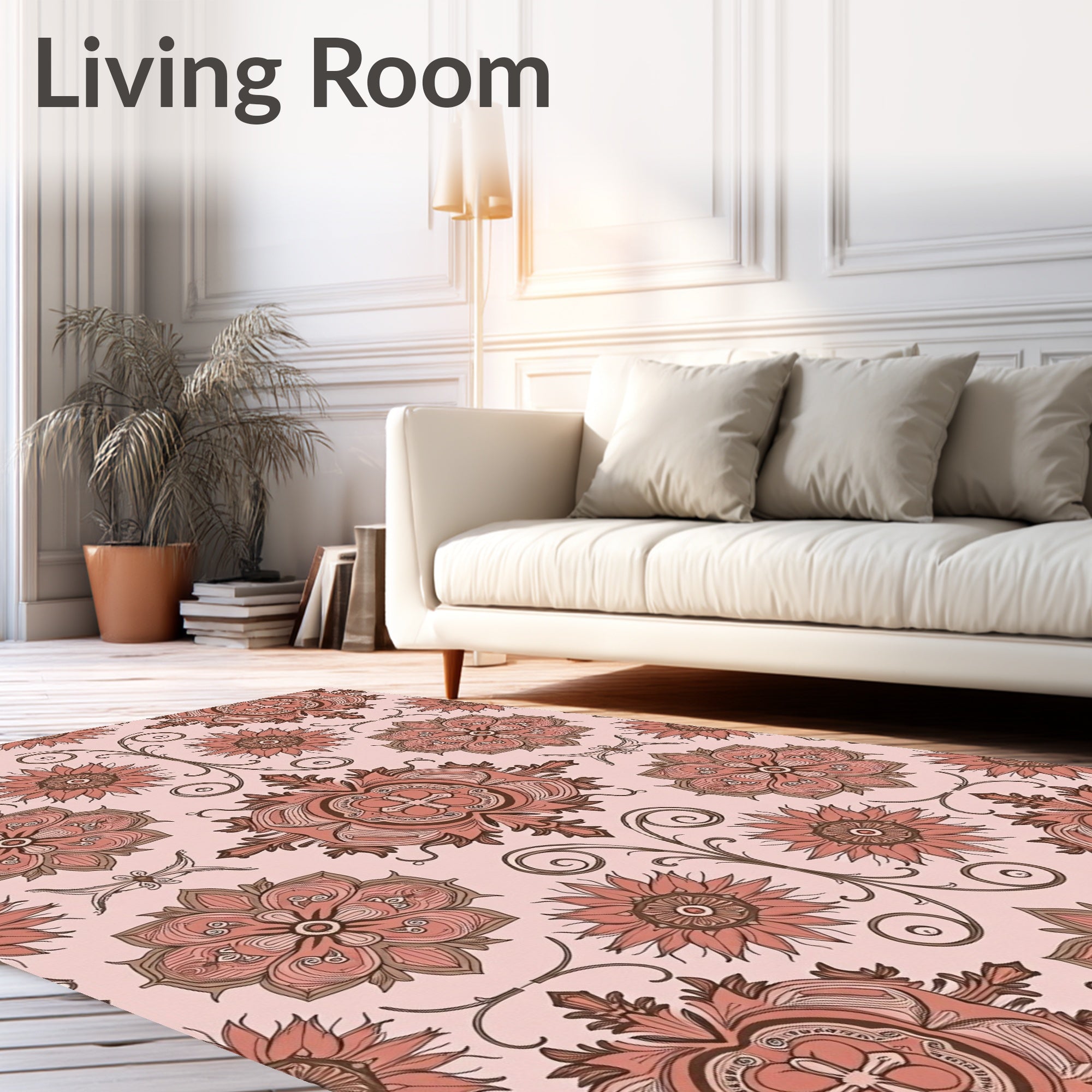 Terra Cotta Floral Medallion Scrolls Rug