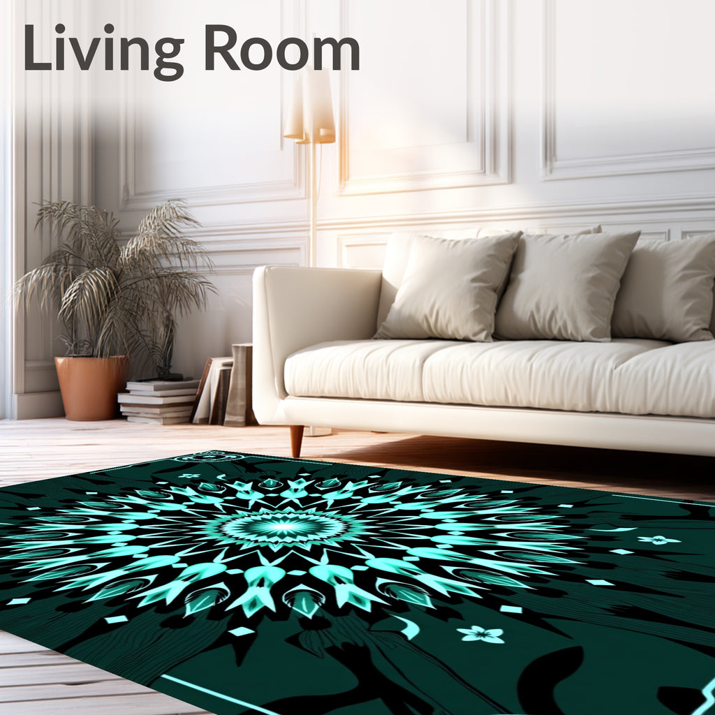 Emerald Teal Radiant Starburst Mandala Rug