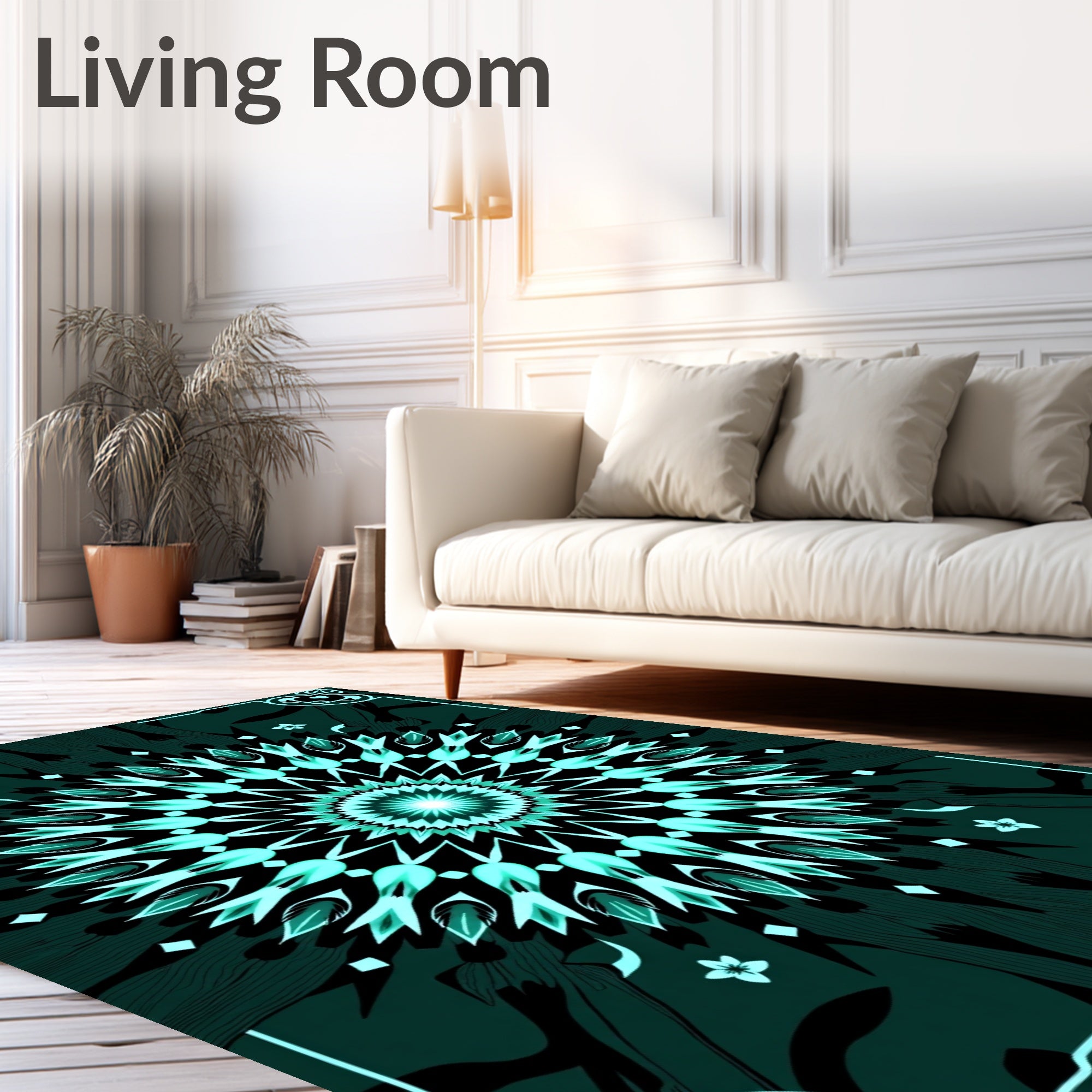 Emerald Teal Radiant Starburst Mandala Rug