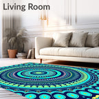 Vibrant Teal Blue Mandala Medallion Rug