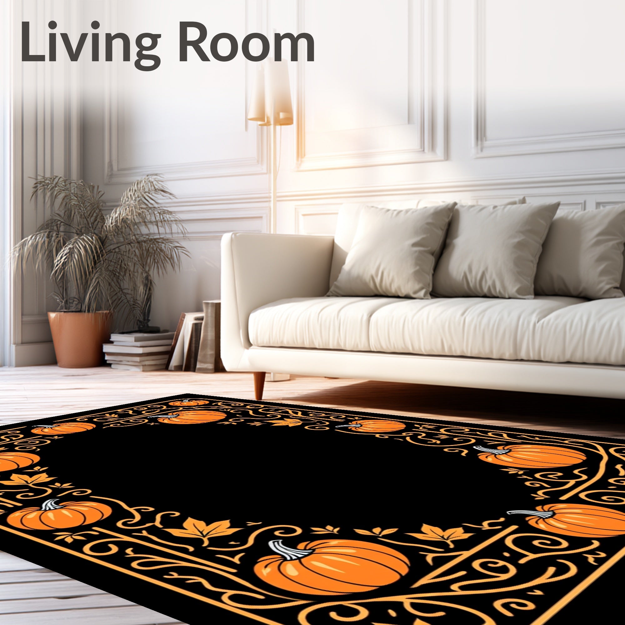 Autumn Orange Pumpkin Scroll Border Rug