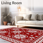 Crimson White Intricate Floral Border Rug