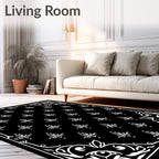 Classic White Acanthus Scroll Black Rug