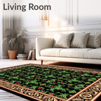 Emerald Green Red Floral Damask Rug