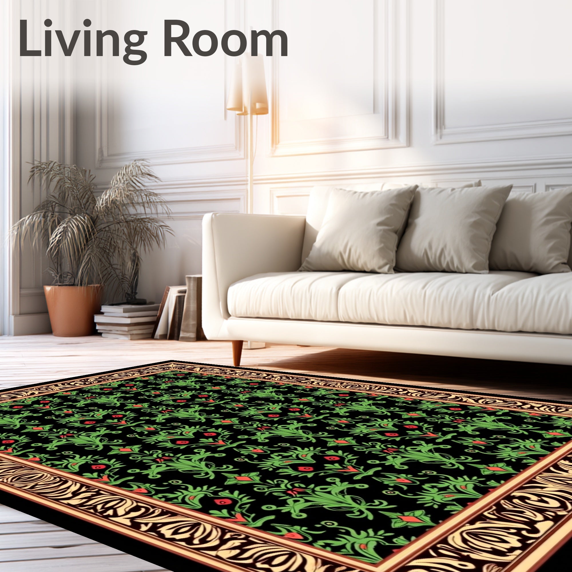 Emerald Green Red Floral Damask Rug