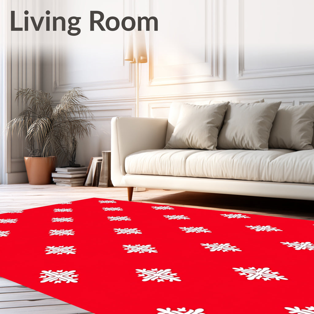 Bright Red White Snowflake Medallion Rug