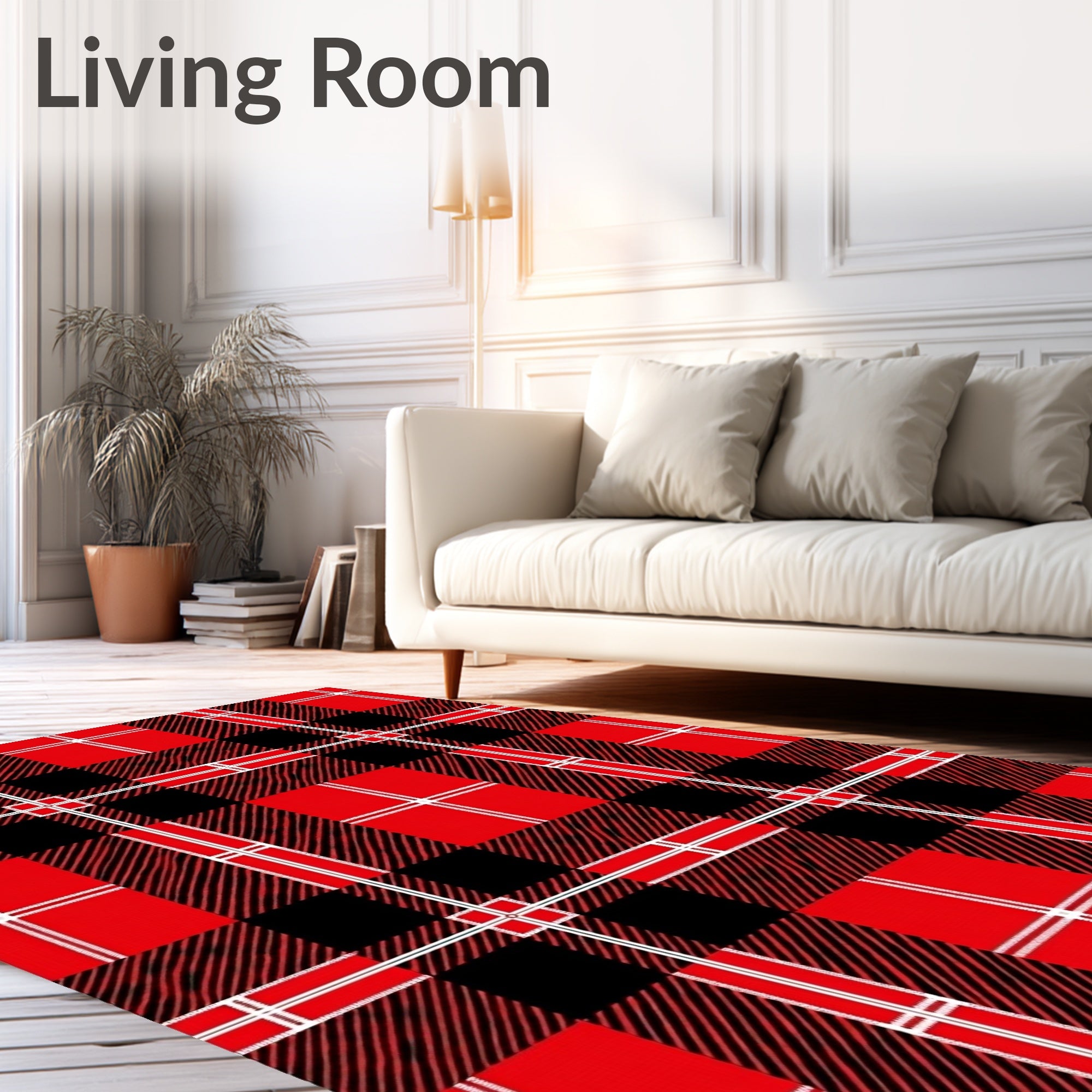 Classic Red Black Plaid Check Rug