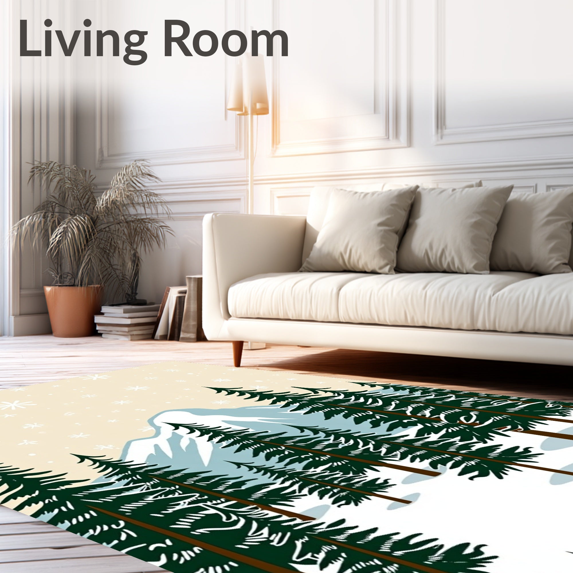 Winter Mountain Snowy Evergreen Forest Rug