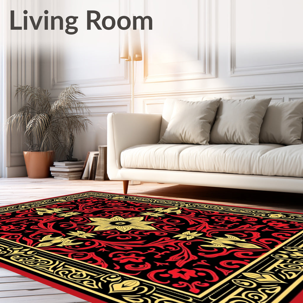 Bold Red Yellow Floral Jacobean Rug
