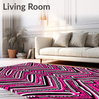 Fuchsia Black White Zigzag Stripe Rug