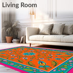 Vibrant Orange Floral Garden Rug