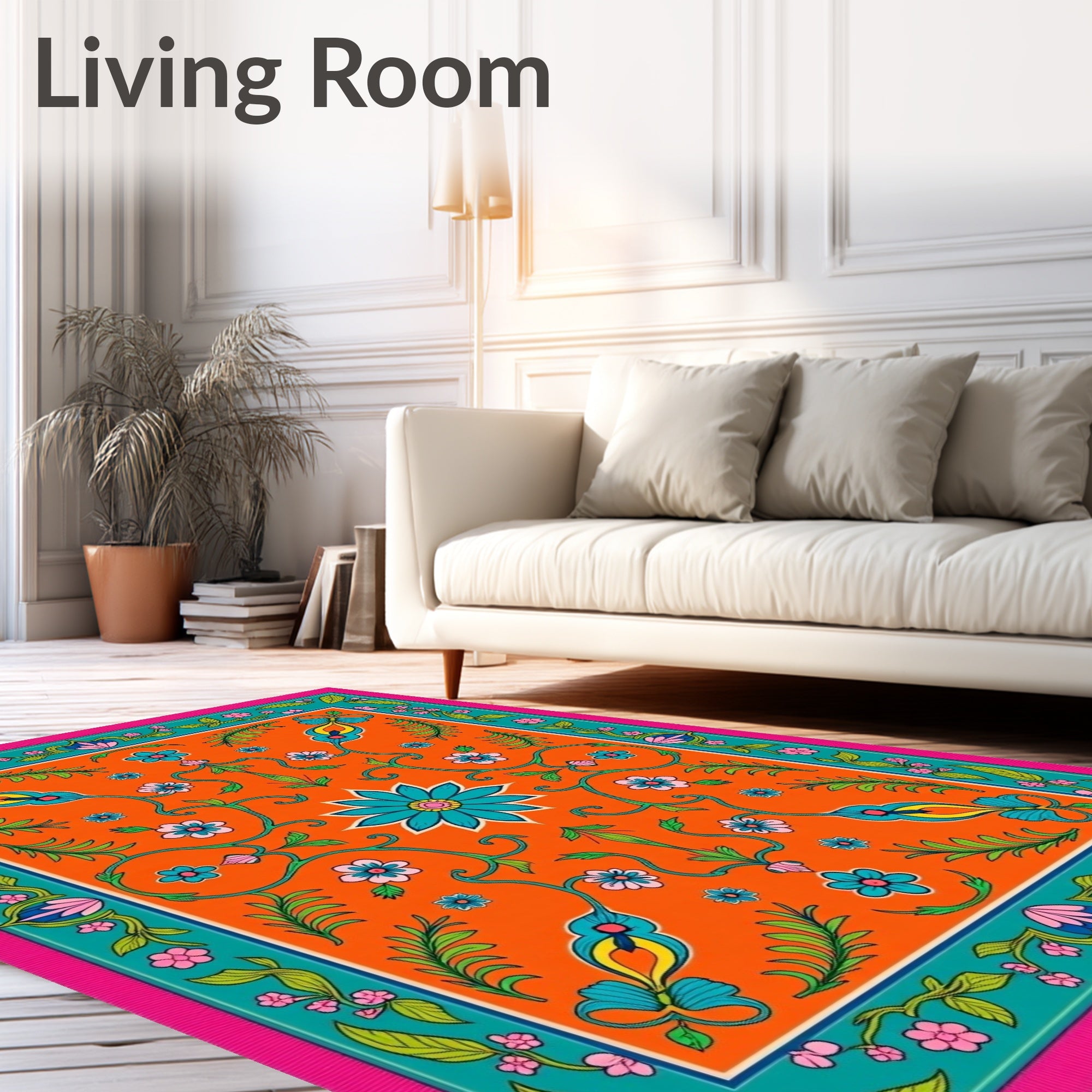 Vibrant Orange Floral Garden Rug