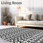 Black White Abstract Symmetric Border Rug