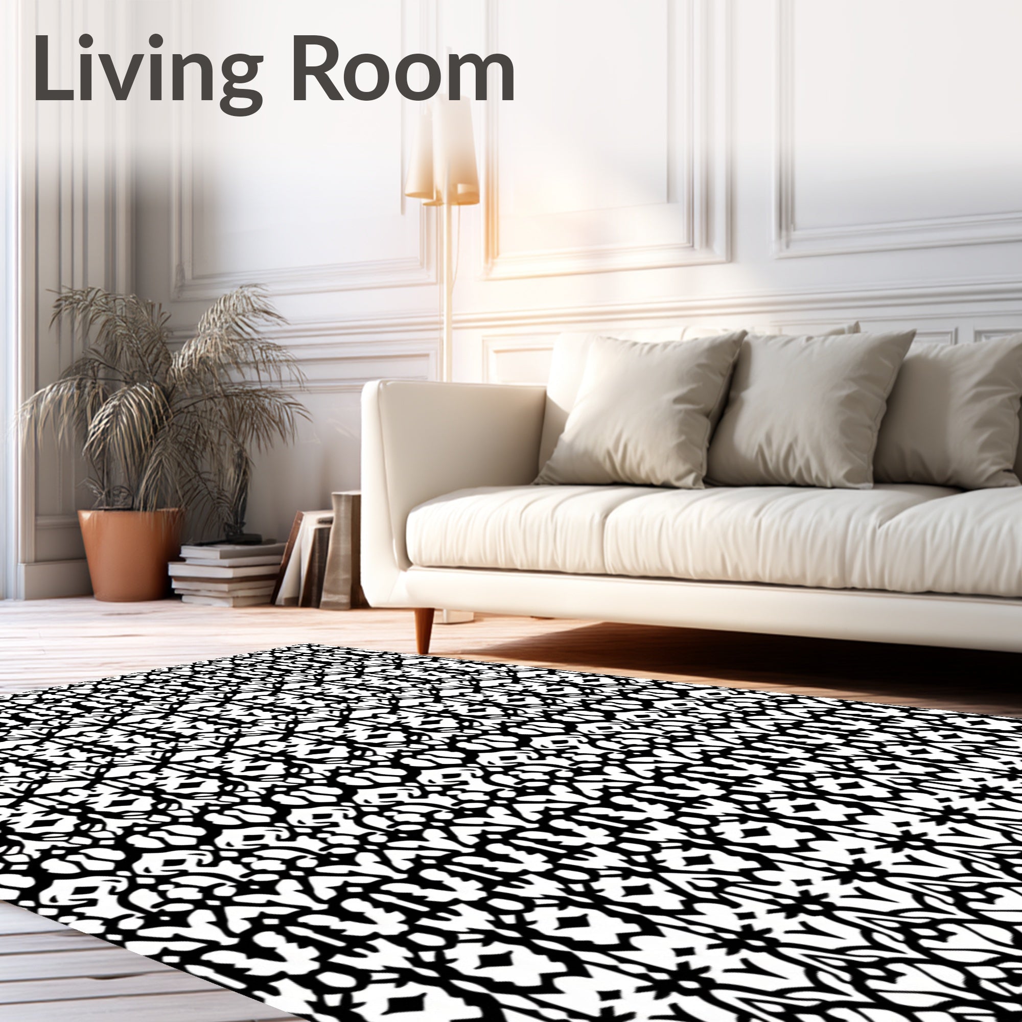 Black White Abstract Symmetric Border Rug