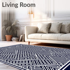 Abstract Navy Geometric Maze Rug