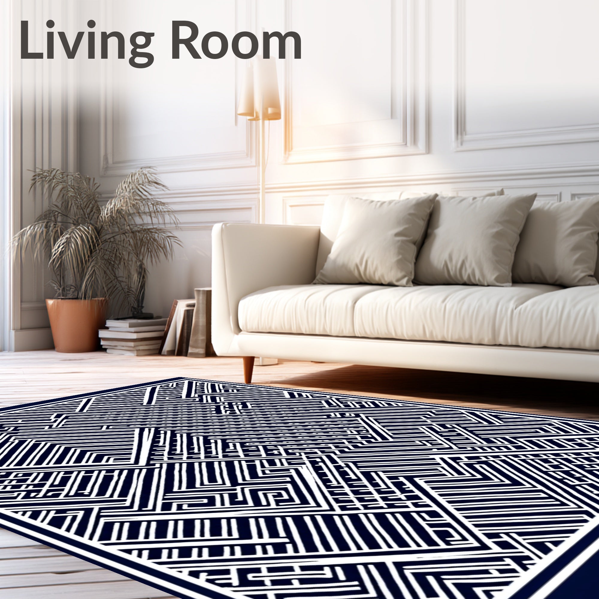Abstract Navy Geometric Maze Rug
