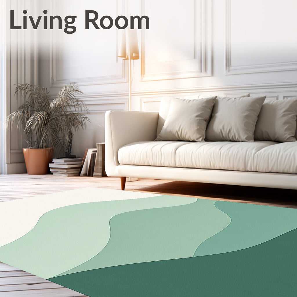 Layered Green Abstract Waves Rug